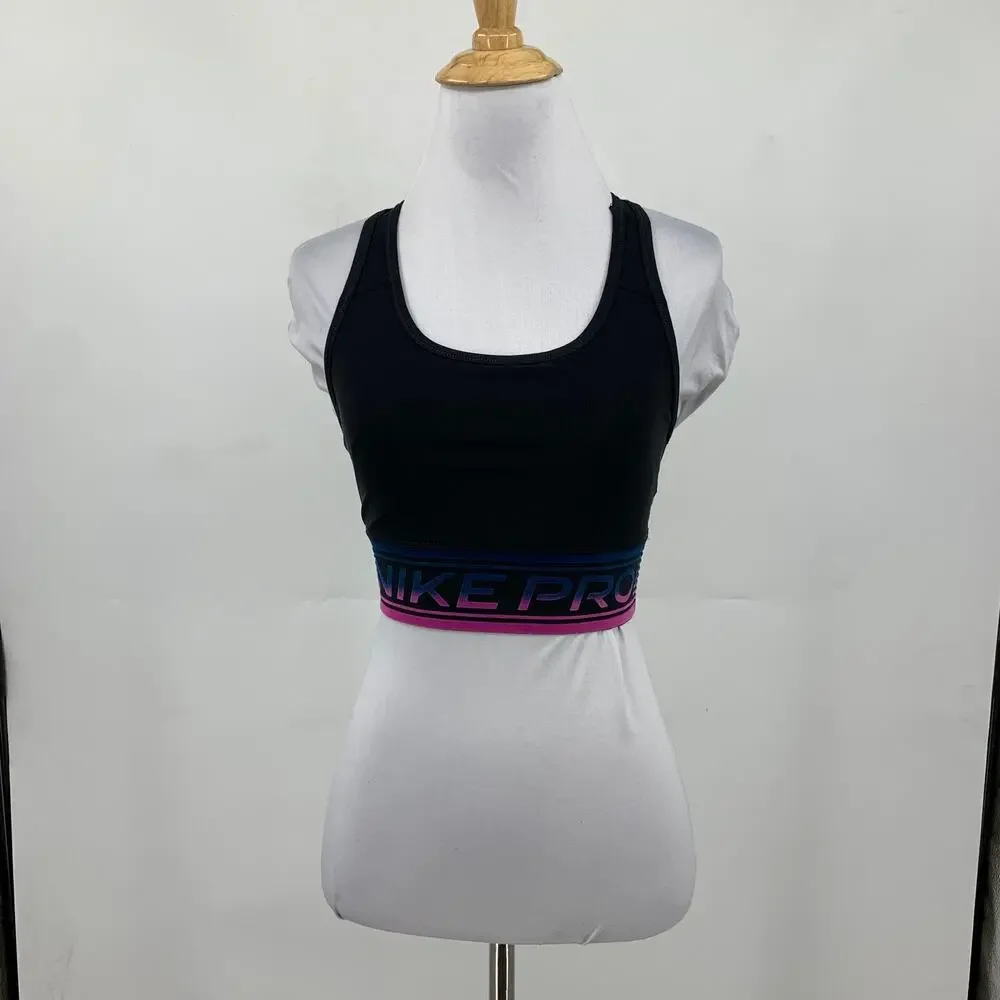 Nike Pro Sports Bra Womens S Small‎ Multi Dri Fit Mesh Panel Racerback Logo Band